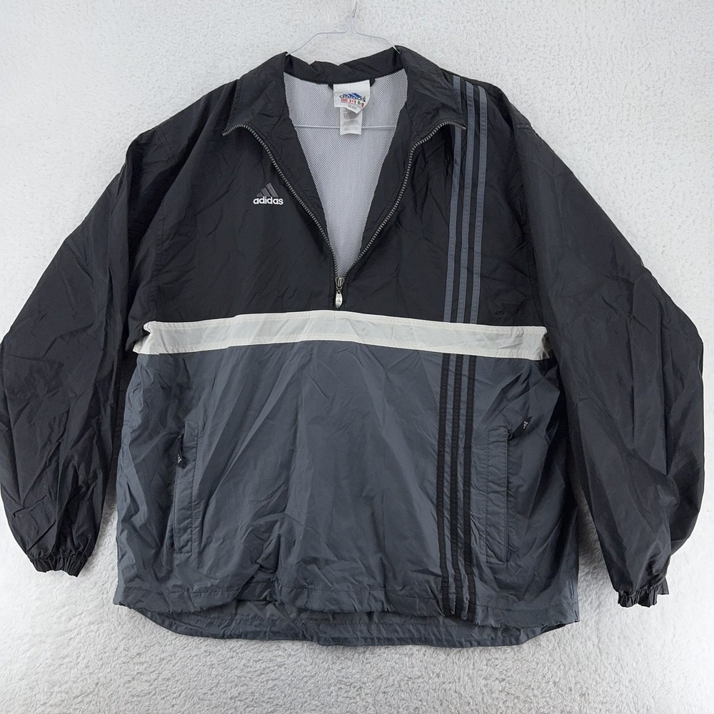 Adidas Jacket Mens XL Black Gray Half Zip Pullover Windbreaker Retro 90s Style